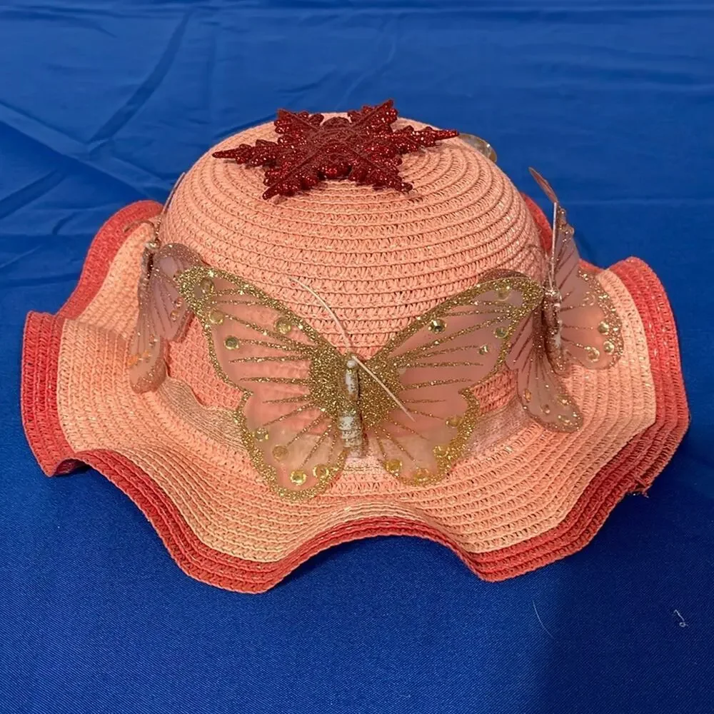 Unbranded Women’s Natural Fiber Hat Butterflies Embellished
